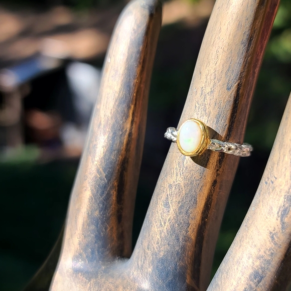 2k Opal gemstone set in 24k gold & sterling braided band sz6.5 NEW - Picture 5 of 6